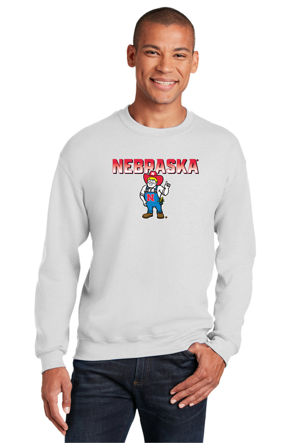 Nebraska Huskers Crewneck Sweatshirt - Full Color Nebraska Fade with Herbie Husker