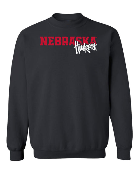 Nebraska Huskers Crewneck Sweatshirt - Script Huskers Overlap Nebraska