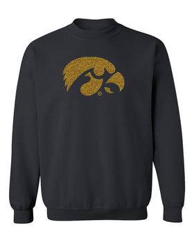 Iowa Hawkeyes Crewneck Sweatshirt - Tigerhawk Logo in Gold Glitter