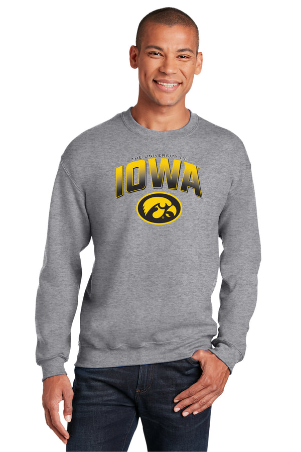 Iowa Hawkeyes Crewneck Sweatshirt - Full Color IOWA Fade Tigerhawk Oval