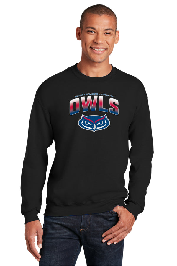 Florida Atlantic Owls Crewneck Sweatshirt - FAU Full Color OWLS Fade