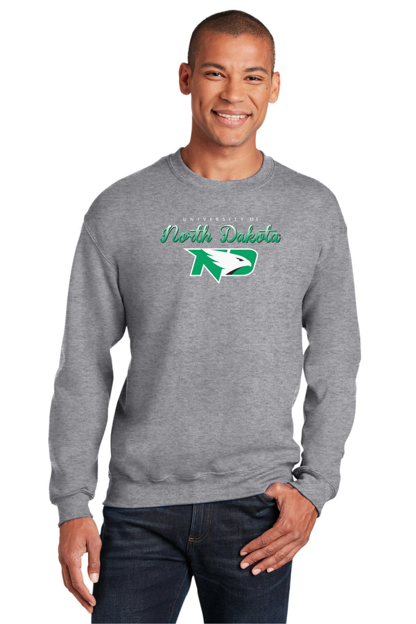 North Dakota Fighting Hawks Crewneck Sweatshirt - Full Color Script Fade Primary Logo