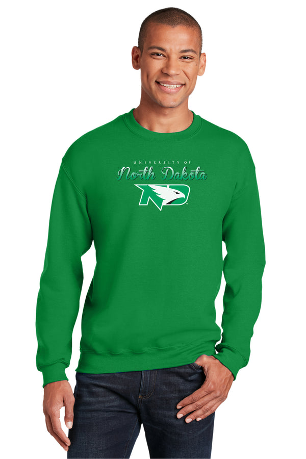 North Dakota Fighting Hawks Crewneck Sweatshirt - Full Color Script Fade Primary Logo