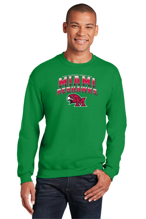 Miami University RedHawks Crewneck Sweatshirt - Miami RedHawks Full Color Fade Hawk M Logo