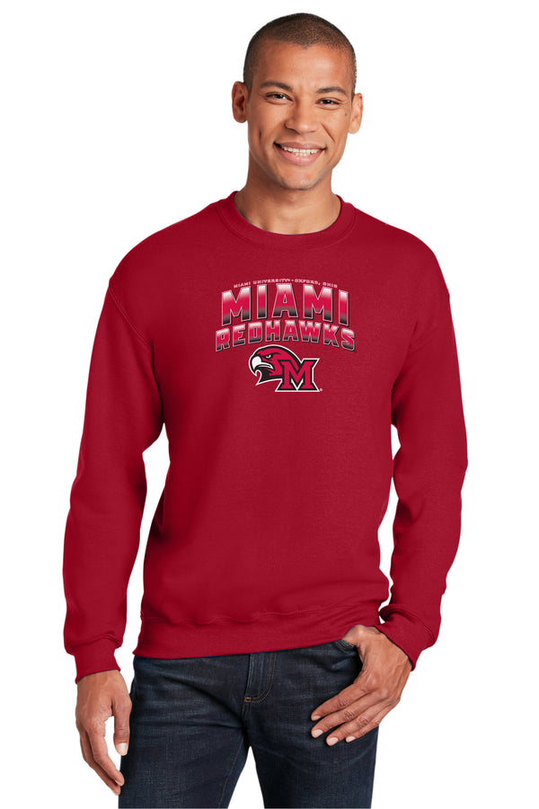 Miami University RedHawks Crewneck Sweatshirt - Miami RedHawks Full Color Fade Hawk M Logo