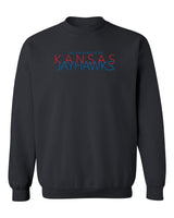Kansas Jayhawks Crewneck Sweatshirt - Overlapping University of Kansas Jayhawks