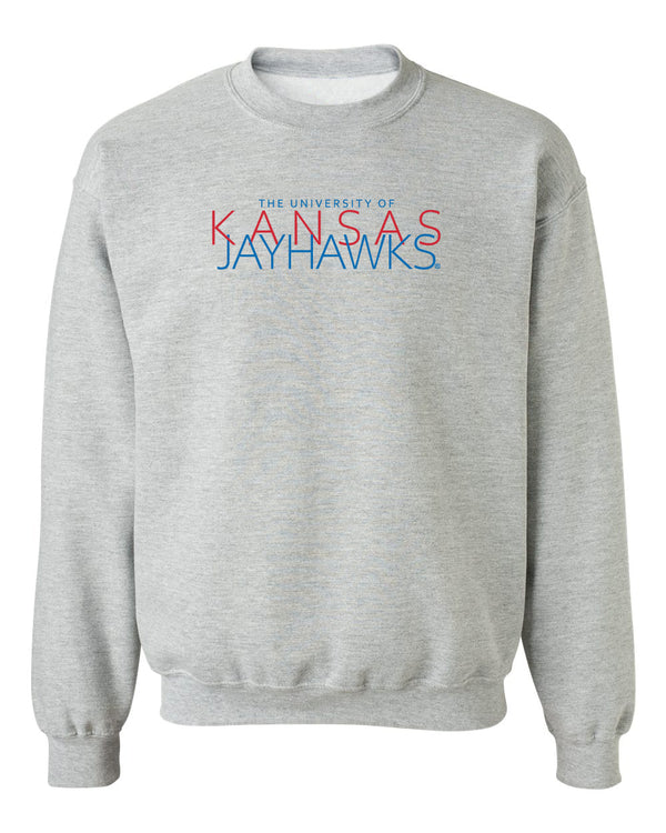 Kansas Jayhawks Crewneck Sweatshirt - Overlapping University of Kansas Jayhawks