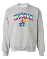 Kansas Jayhawks Crewneck Sweatshirt - Full Color Fade Kansas Logo