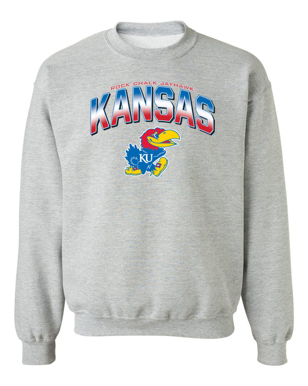 Kansas Jayhawks Crewneck Sweatshirt - Full Color Fade Kansas Logo