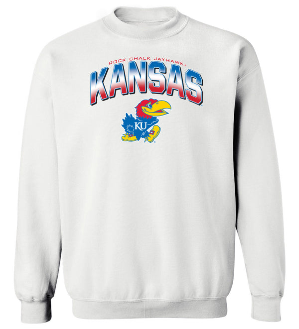 Kansas Jayhawks Crewneck Sweatshirt - Full Color Fade Kansas Logo