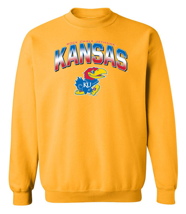 Kansas Jayhawks Crewneck Sweatshirt - Full Color Fade Kansas Logo