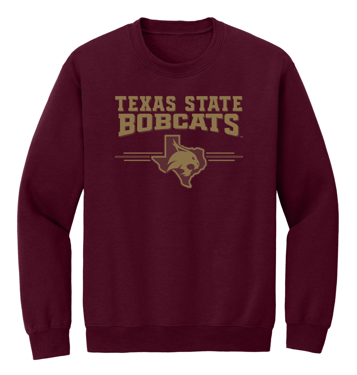 Texas State Bobcats Crewneck Sweatshirt - 3 Stripe State Outline Logo