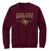 Texas State Bobcats Crewneck Sweatshirt - 3 Stripe State Outline Logo