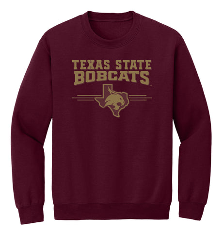 Texas State Bobcats Crewneck Sweatshirt - 3 Stripe State Outline Logo