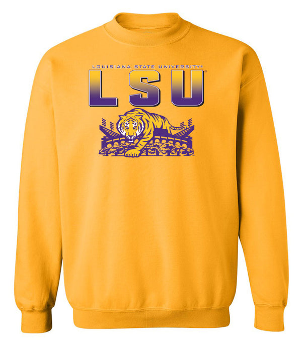 LSU Tigers Crewneck Sweatshirt - LSU Tiger Stadium Full Color Fade