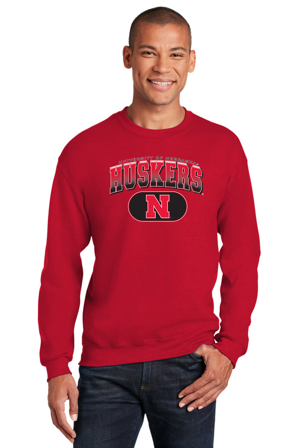 Nebraska Huskers Crewneck Sweatshirt - Full Color Huskers Fade with Block N