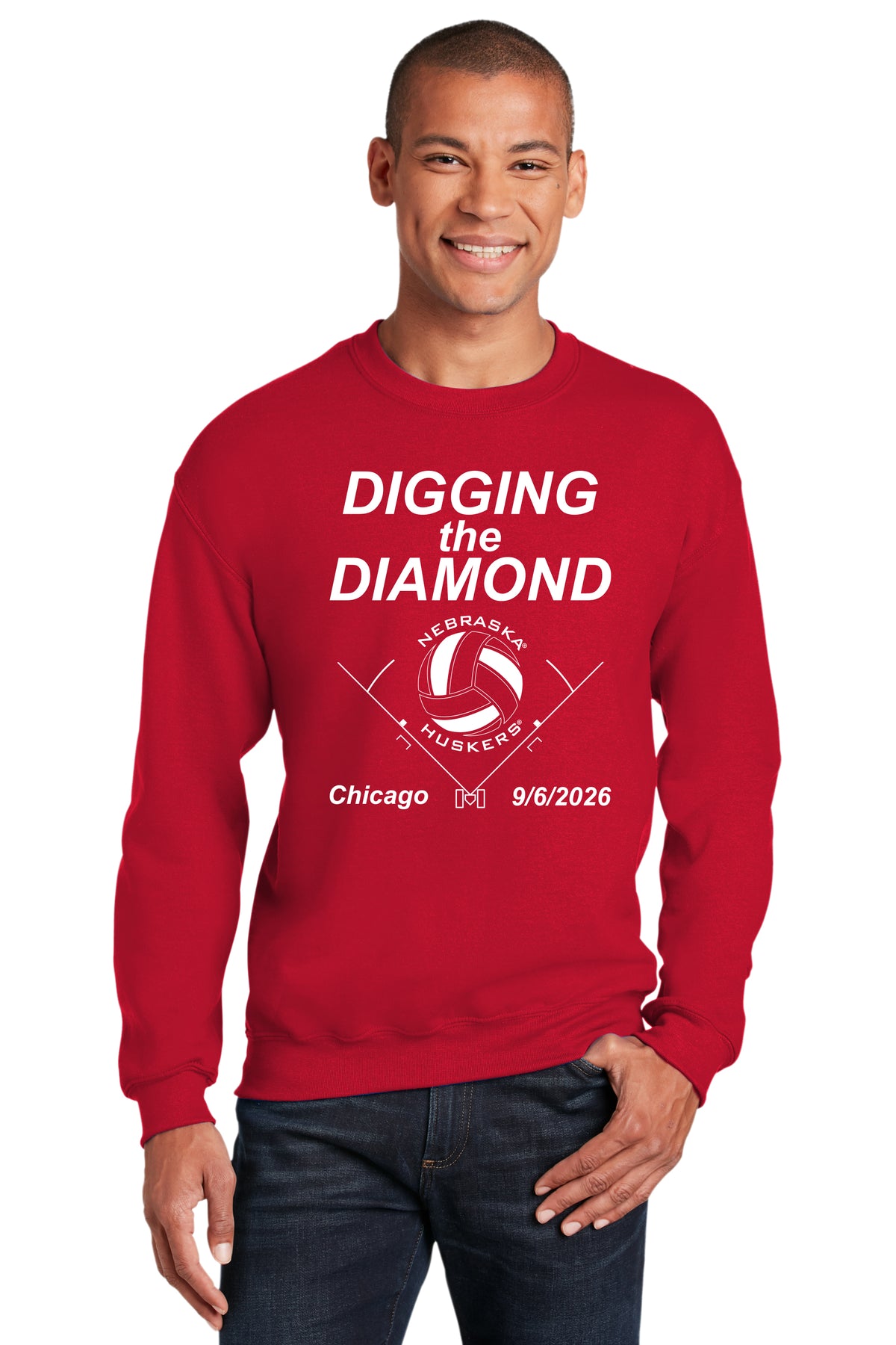 Nebraska Huskers Crewneck Sweatshirt - Nebraska Volleyball Digging the Diamond