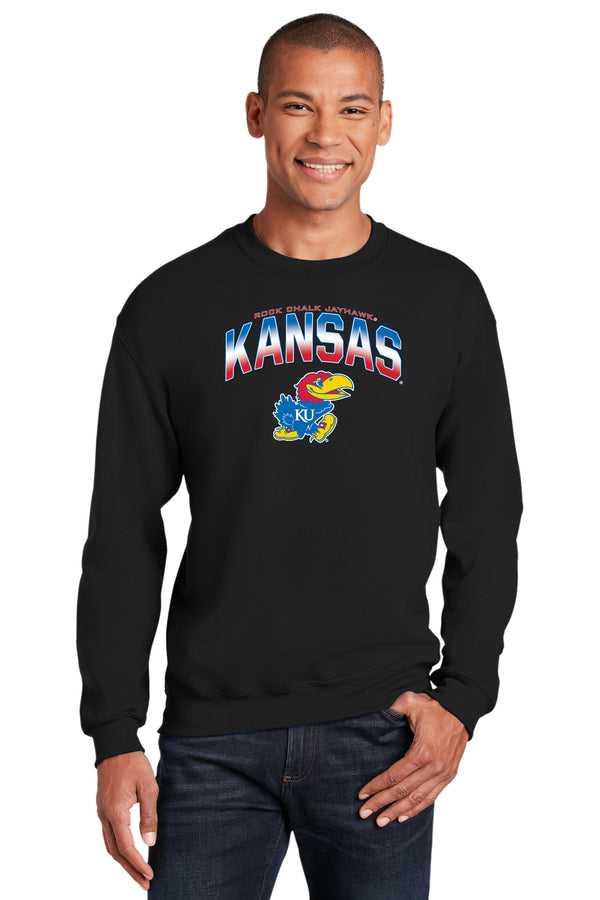 Kansas Jayhawks Crewneck Sweatshirt - Full Color Fade Kansas Logo