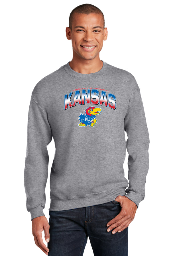 Kansas Jayhawks Crewneck Sweatshirt - Full Color Fade Kansas Logo