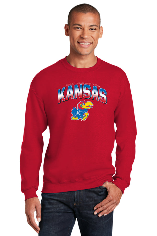 Kansas Jayhawks Crewneck Sweatshirt - Full Color Fade Kansas Logo