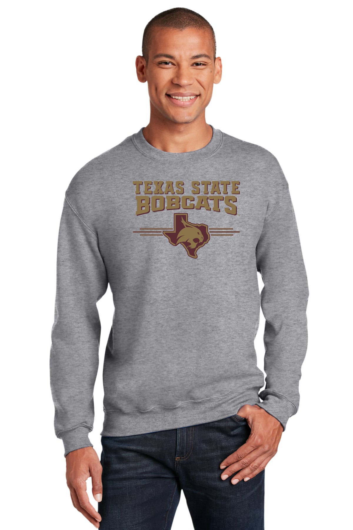 Texas State Bobcats Crewneck Sweatshirt - 3 Stripe State Outline Logo