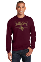 Texas State Bobcats Crewneck Sweatshirt - 3 Stripe State Outline Logo