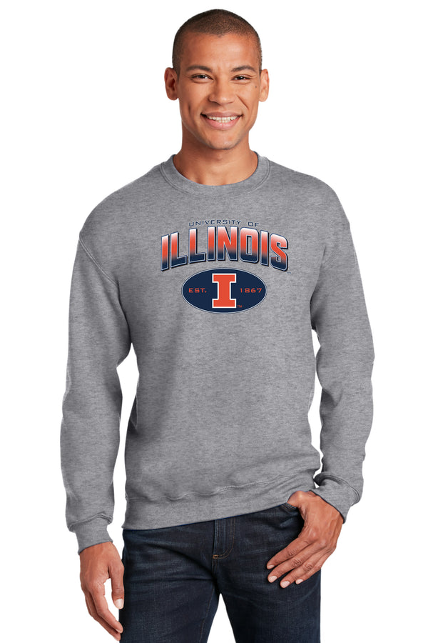 Illinois Fighting Illini Crewneck Sweatshirt - Full Color Fade Illinois Arch