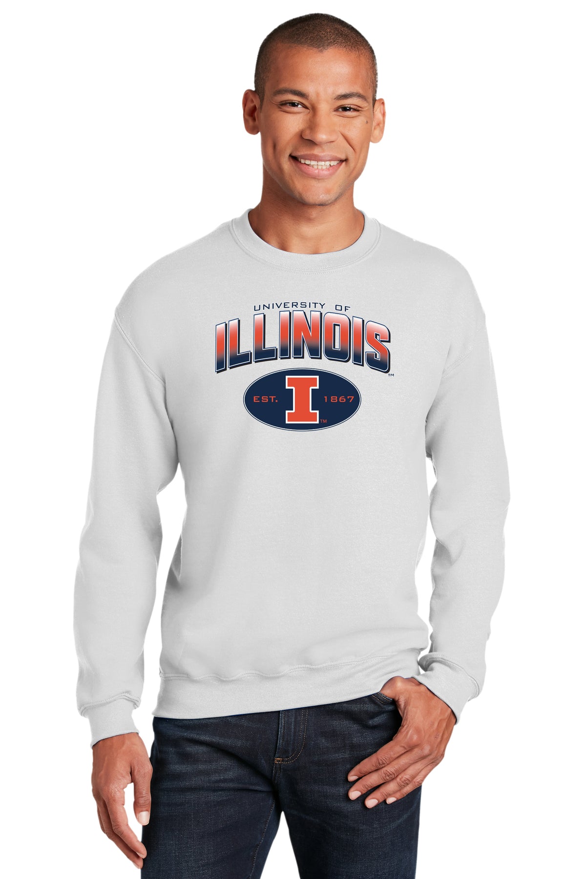 Illinois Fighting Illini Crewneck Sweatshirt - Full Color Fade Illinois Arch