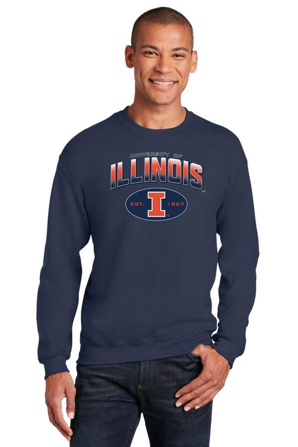 Illinois Fighting Illini Crewneck Sweatshirt - Full Color Fade Illinois Arch