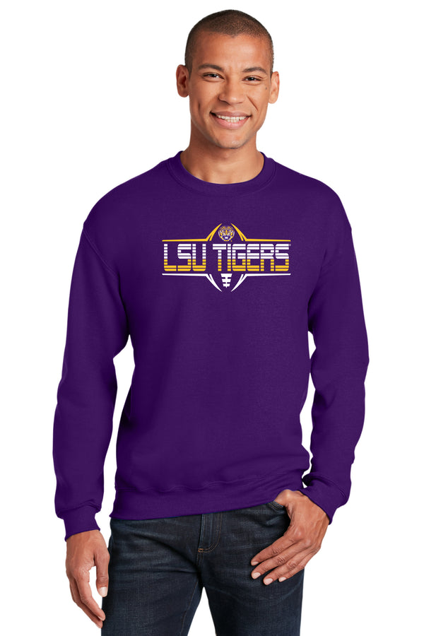 LSU Tigers Crewneck Sweatshirt - Striped Tigers Football Laces