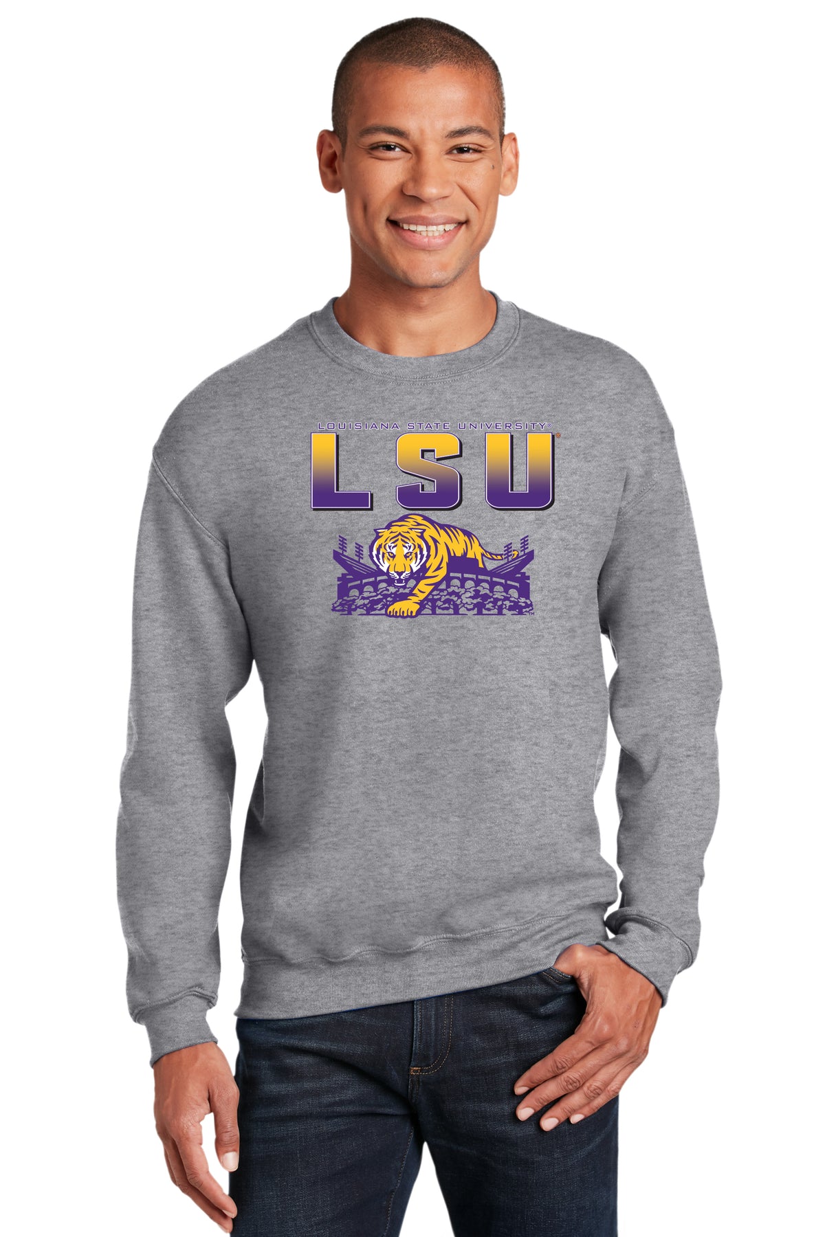 LSU Tigers Crewneck Sweatshirt - LSU Tiger Stadium Full Color Fade