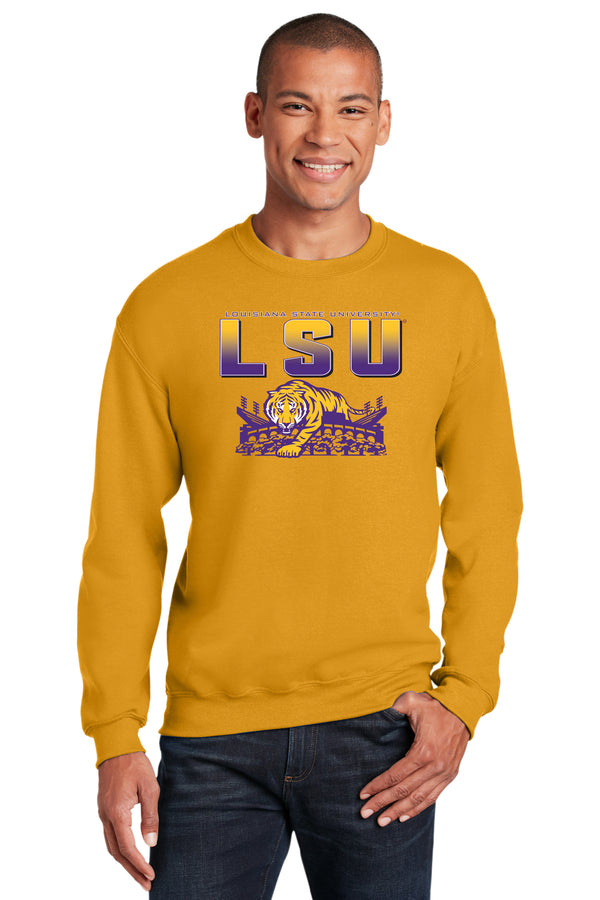 LSU Tigers Crewneck Sweatshirt - LSU Tiger Stadium Full Color Fade