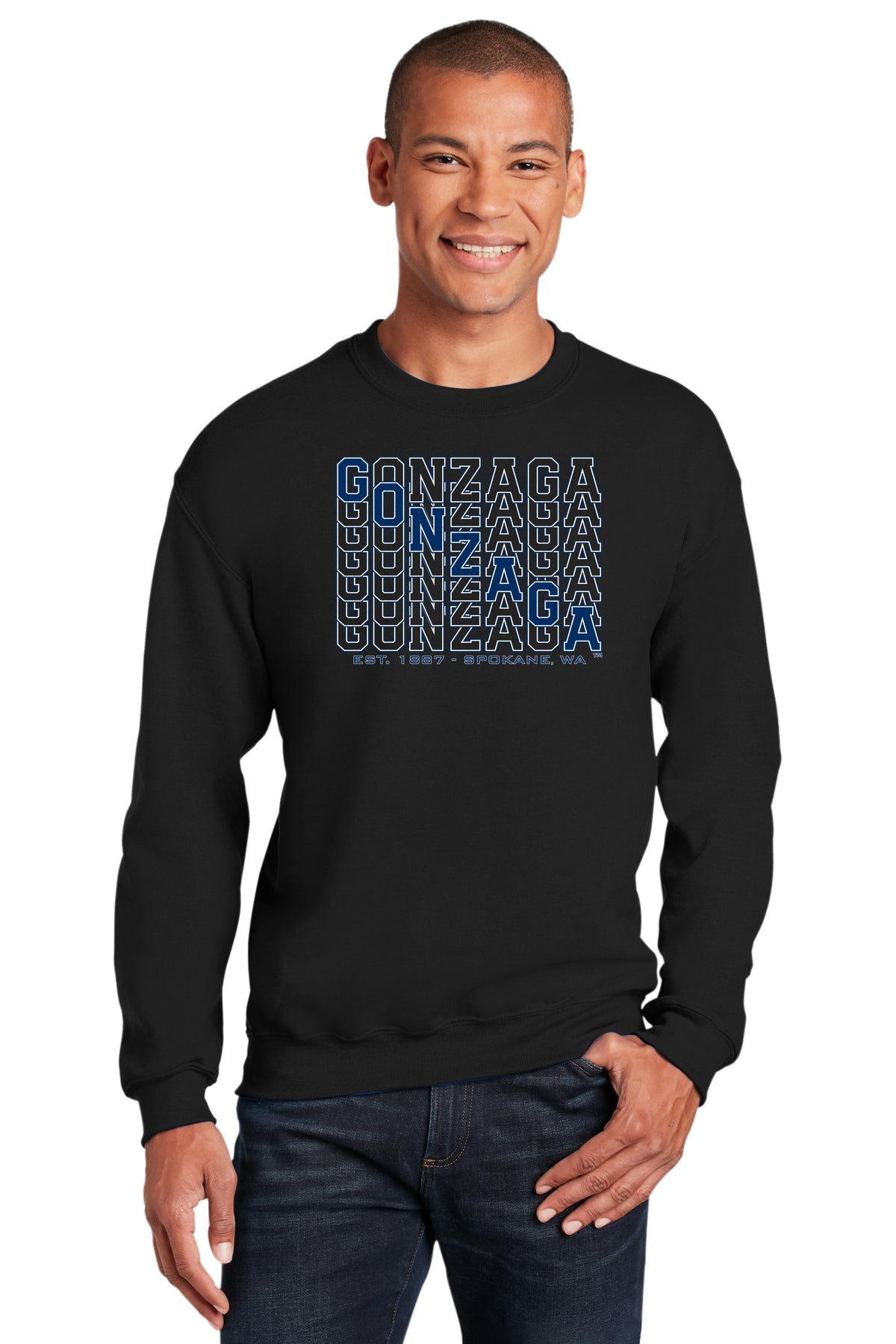 Gonzaga Bulldogs Crewneck Sweatshirt - Diagonal Echo Gonzaga