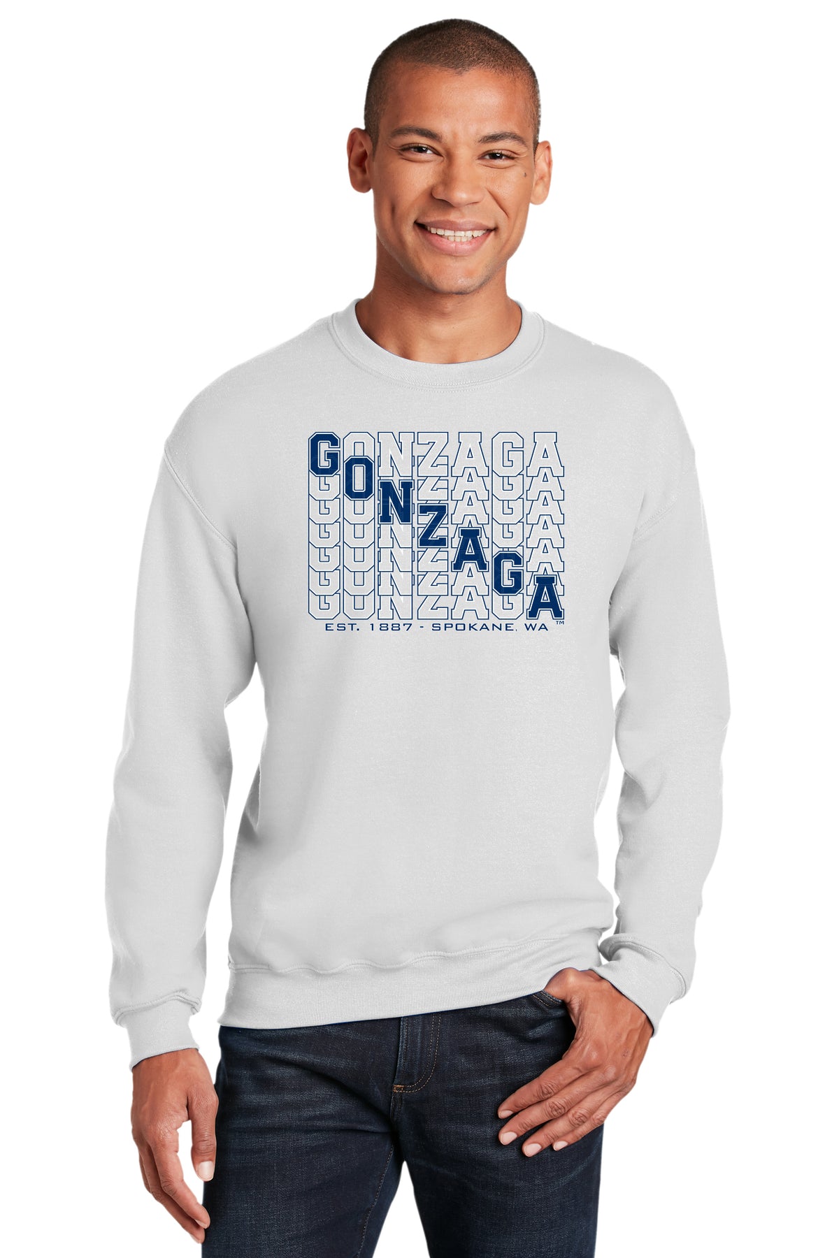 Gonzaga Bulldogs Crewneck Sweatshirt - Diagonal Echo Gonzaga