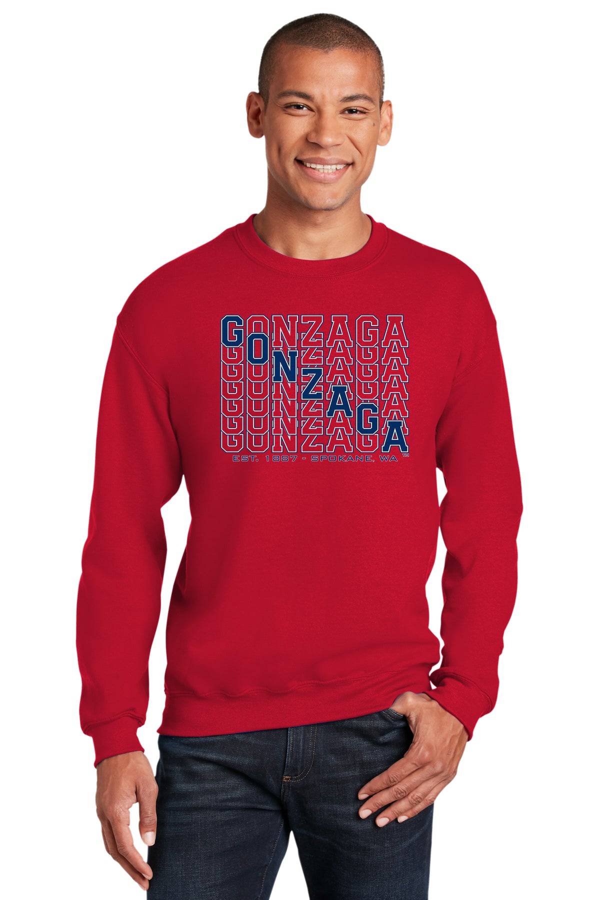 Gonzaga Bulldogs Crewneck Sweatshirt - Diagonal Echo Gonzaga