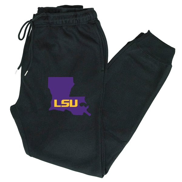 LSU Tigers Premium Fleece Joggers - Purple Ink State Shape