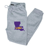 LSU Tigers Premium Fleece Joggers - Purple Ink State Shape