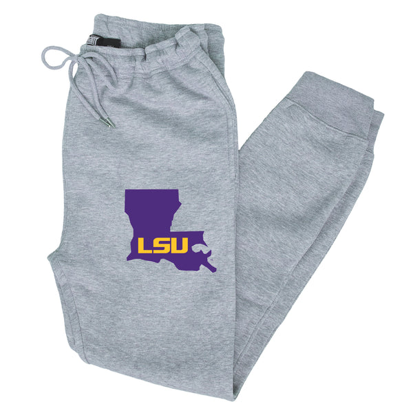 LSU Tigers Premium Fleece Joggers - Purple Ink State Shape