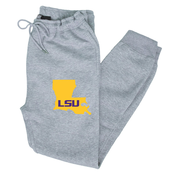 LSU Tigers Premium Fleece Joggers - Gold Ink State Shape