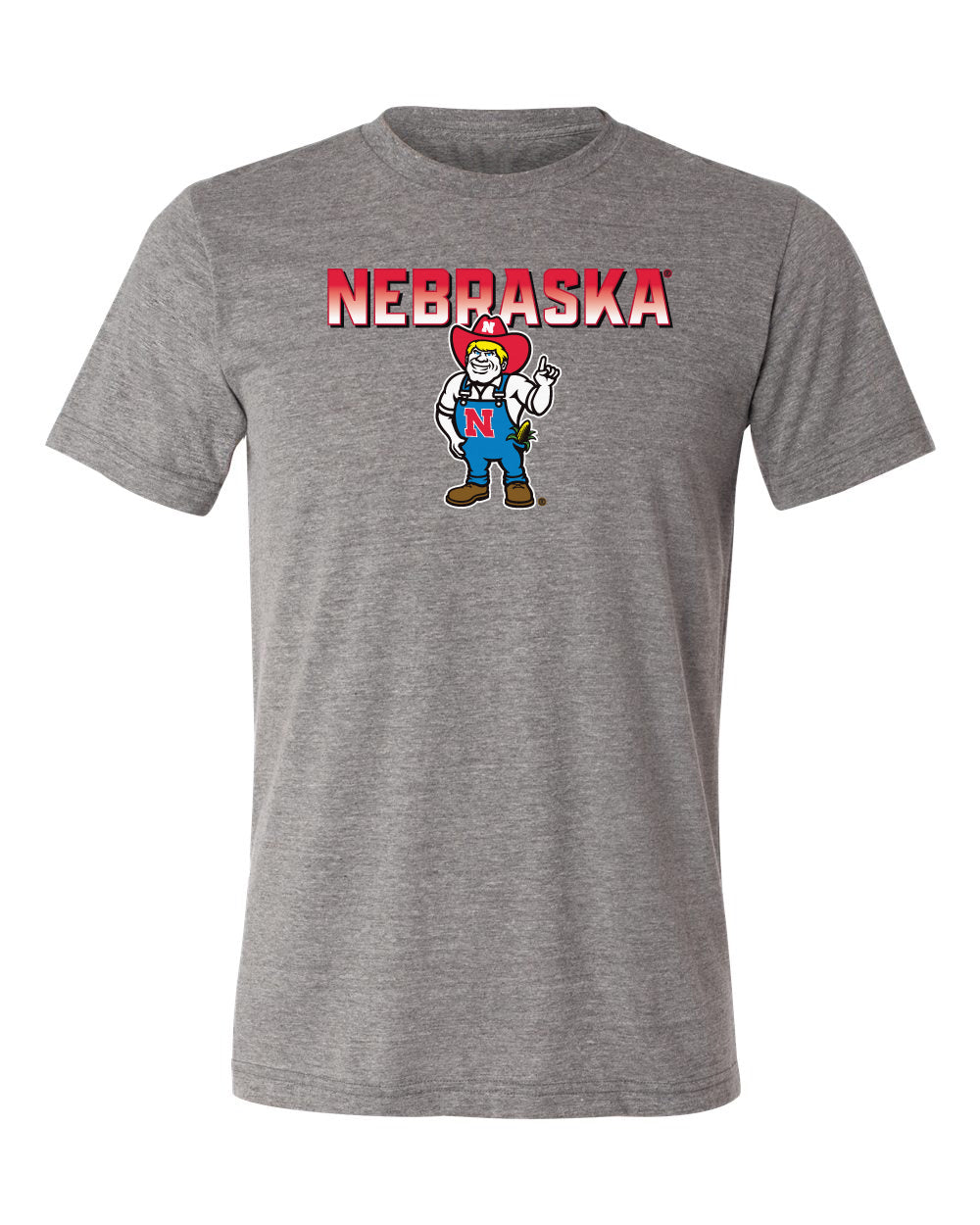 Nebraska Huskers Premium Tri-Blend Tee Shirt - Full Color Nebraska Fade with Herbie Husker