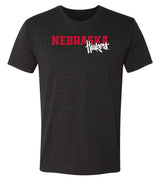 Nebraska Huskers Premium Tri-Blend Tee Shirt - Script Huskers Overlap Nebraska