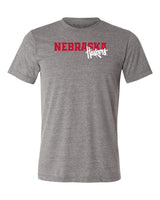 Nebraska Huskers Premium Tri-Blend Tee Shirt - Script Huskers Overlap Nebraska