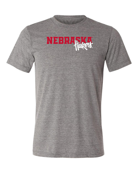 Nebraska Huskers Premium Tri-Blend Tee Shirt - Script Huskers Overlap Nebraska