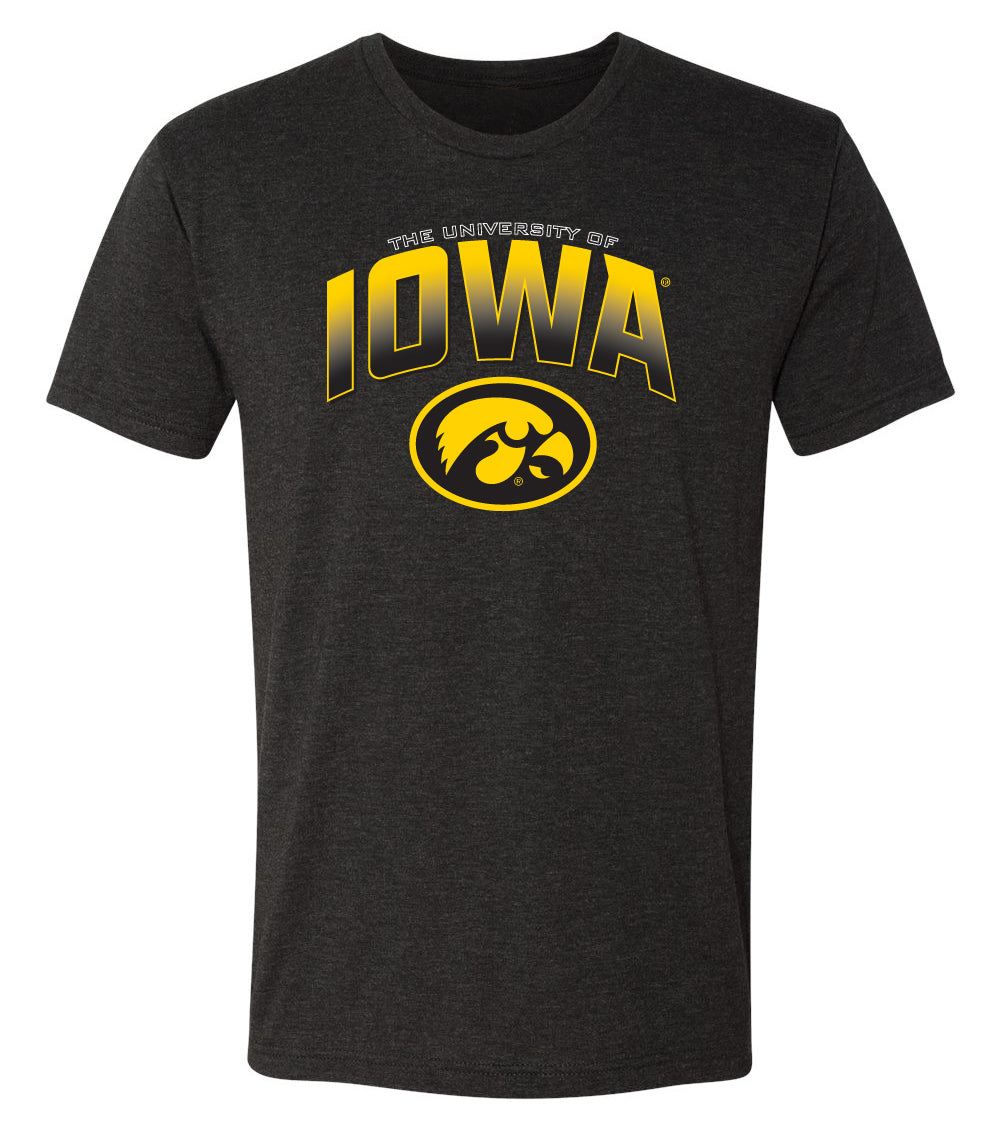 Iowa Hawkeyes Premium Tri-Blend Tee Shirt - Full Color IOWA Fade Tigerhawk Oval