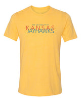 Kansas Jayhawks Premium Tri-Blend Tee Shirt - Overlapping University of Kansas Jayhawks