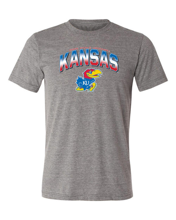 Kansas Jayhawks Premium Tri-Blend Tee Shirt - Full Color Fade Kansas Logo