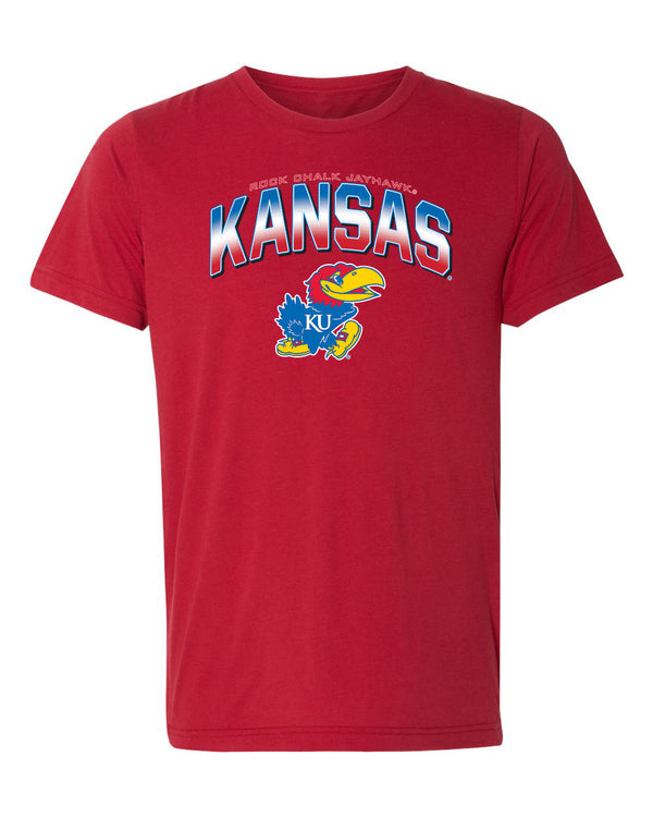 Kansas Jayhawks Premium Tri-Blend Tee Shirt - Full Color Fade Kansas Logo