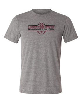 Mississippi State Bulldogs Premium Tri-Blend Tee Shirt - Striped MSU Bulldogs Football Laces