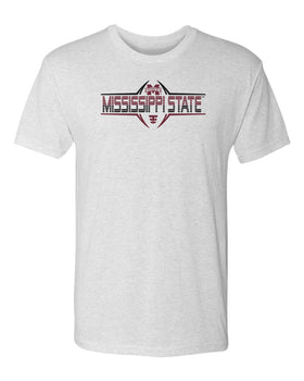 Mississippi State Bulldogs Premium Tri-Blend Tee Shirt - Striped MSU Bulldogs Football Laces