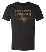 Texas State Bobcats Premium Tri-Blend Tee Shirt - 3 Stripe State Outline Logo
